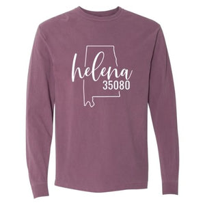 Comfort Colors Helena Zip Code 35080 With Big State Outline - Long Sleeve Shirt