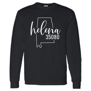 Gildan Helena Zip Code 35080 With Big State Outline - Long Sleeve Shirt