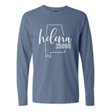 Comfort Colors Helena Zip Code 35080 With Big State Outline - Long Sleeve Shirt