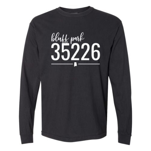 Comfort Colors Bluff Park Zip Code 35226 With Line Underneath - Long Sleeve Shirt