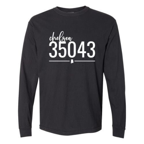 Comfort Colors Chelsea Zip Code 35043 With Line Underneath - Long Sleeve Shirt