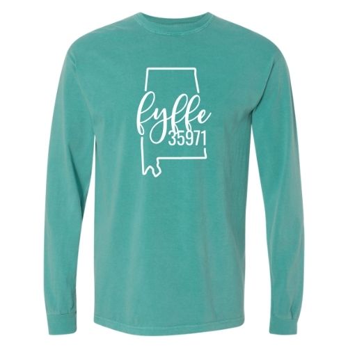 Comfort Colors Fyffe Zip Code 35971 With Big State Outline - Long Sleeve Shirt