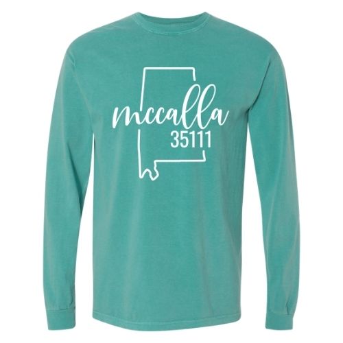 Comfort Colors McCalla Zip Code 35111 With Big State Outline - Long Sleeve Shirt
