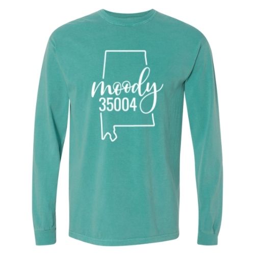 Comfort Colors Moody Zip Code 35004 With Big State Outline - Long Sleeve Shirt