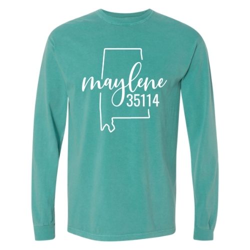 Comfort Colors Maylene Zip Code 35114 With Big State Outline - Long Sleeve Shirt