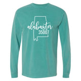 Comfort Colors Alabaster Zip Code 35007 With Big State Outline - Long Sleeve Shirt