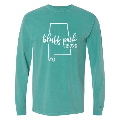 Comfort Colors Bluff Park Zip Code 35226 With Big State Outline - Long Sleeve Shirt