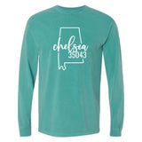 Comfort Colors Chelsea Zip Code 35043 With Big State Outline - Long Sleeve Shirt