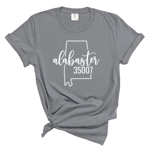 Comfort Colors Alabaster Zip Code 35007 With Big State Outline - Short Sleeve Shirt