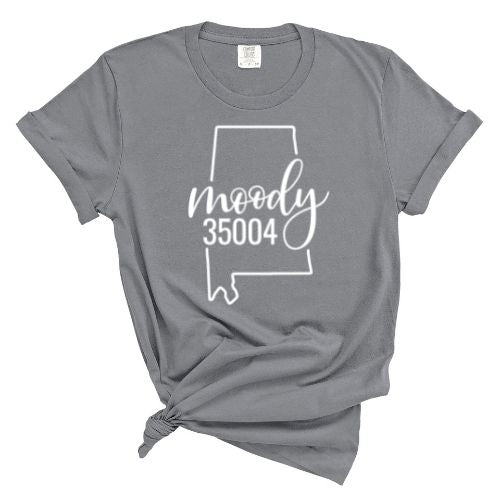 Comfort Colors Moody Zip Code 35004 With Big State Outline - Short Sleeve Shirt