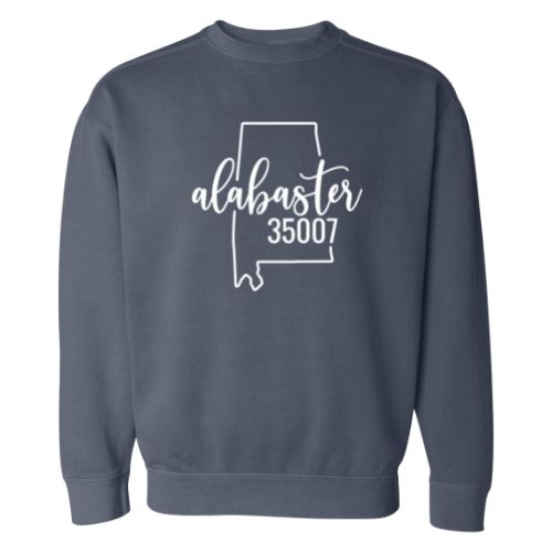 Comfort Colors Alabaster Zip Code 35007 With Big State Outline - Sweatshirt