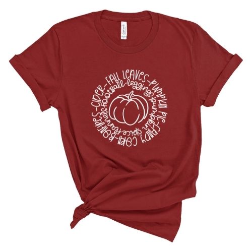 Fall Words In A Circle With Pumpkin In The Middle - Short Sleeve Shirt