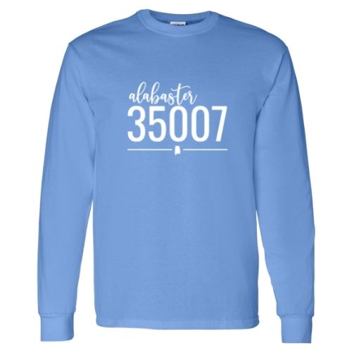 Gildan Alabaster Zip Code 35007 With Line Underneath - Long Sleeve Shirt