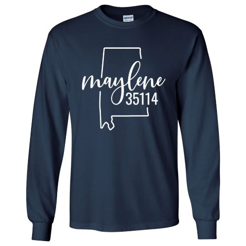 Gildan Maylene Zip Code 35114 With Big State Outline - Long Sleeve Shirt