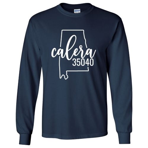 Gildan Calera Zip Code 35040 With Big State Outline - Long Sleeve Shirt