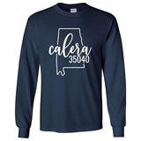 Gildan Calera Zip Code 35040 With Big State Outline - Long Sleeve Shirt