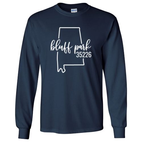 Gildan Bluff Park Zip Code 35226 With Big State Outline - Long Sleeve Shirt