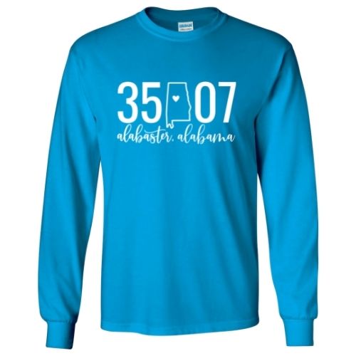 Gildan Alabaster Zip Code 35007 With State Outline as Zero - Long Sleeve Shirt