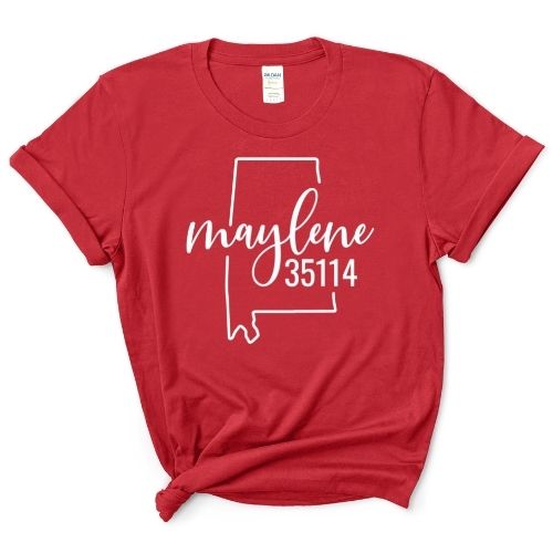 Gildan Maylene Zip Code 35114 With Big State Outline - Short Sleeve Shirt