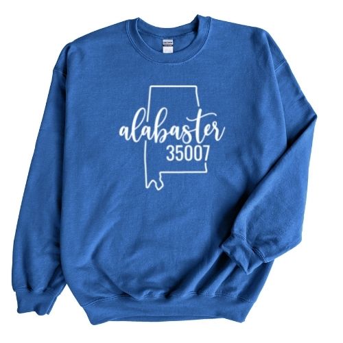 Gildan Alabaster Zip Code 35007 With Big State Outline - Sweatshirt