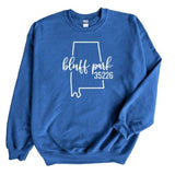 Gildan Bluff Park Zip Code 35226 With Big State Outline - Sweatshirt
