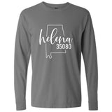 Comfort Colors Helena Zip Code 35080 With Big State Outline - Long Sleeve Shirt