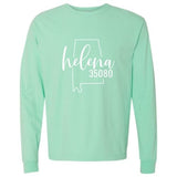 Comfort Colors Helena Zip Code 35080 With Big State Outline - Long Sleeve Shirt