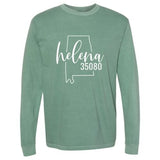 Comfort Colors Helena Zip Code 35080 With Big State Outline - Long Sleeve Shirt