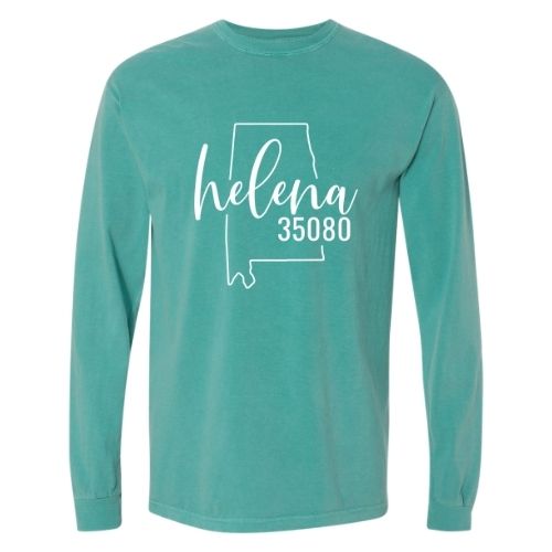 Comfort Colors Helena Zip Code 35080 With Big State Outline - Long Sleeve Shirt